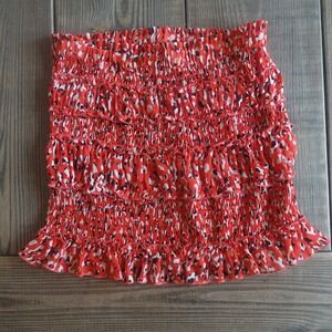 Luxxel Skirt Womens Large Red Black Printed Smocked Ruffle Chiffon Pull On Mini